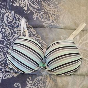 Black blue and gray striped bra